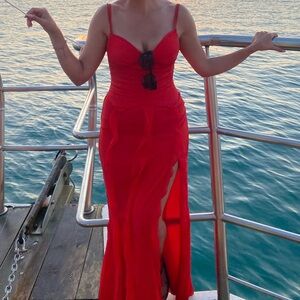 Perrine corset frill maxi dress in red scarlet